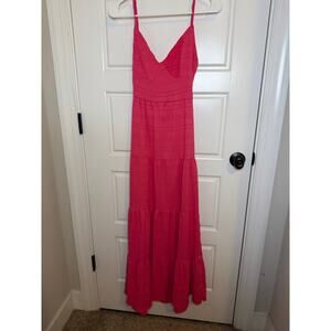Hot Pink Tiered Maxi Spaghetti Strap Sundress Size Small/4 Cutout with Bow Back